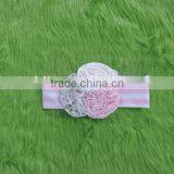 2016 Wholesale Craft Kids Girl Lace Flower Headband Baby Girl Top Knot Turban Hedband Children Pink Stripe Hairband thumbnail-2