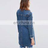 Stretch Denim Fabric Women Blue Long Jean Jacket Wholesale thumbnail-3