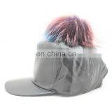 Custom Black Plain Lambskin Leather Snapback Cap With Fur Pom Pom thumbnail-4