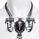 Gothic necklace with faux small crow skull and beads