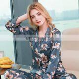 Many printing colors silk pajamas set long sleeve sleepwear home clothes for women