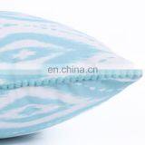 Turquoise Printed Decorative Cotton Canvas Pillow Sofa Throw With Cute Pom thumbnail-3