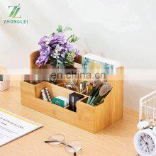 Bamboo Desk Organizer With Handle Office Supplies Pen Organizers and Accessories All-in-One Desk File Organizer 9 Compartments thumbnail-2