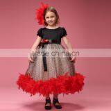 Pretty Red Christmas Style Feather Tutu Dress Black Ribbon Wedding Dress