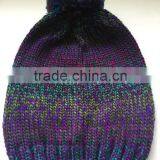 Fancy Acrylic Roving Yarn Girls Knitted Beanie Hat With Big Pompon thumbnail-1