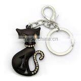 Fashion Black Cat Taupe Stones Keychain thumbnail-1