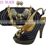 Wholesale lady italian shoes matching bag set women shoes and bags OF GF23 black