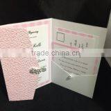 2015 Surface With Pebble and Brooch Decoration Pocket Fold Wedding Invitation Card Quality Choice