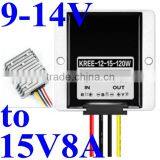 Waterproof 13.8v 12v to 15v Voltage Regulator 8A 120w Car Power Conversion Supply Module Anti-shock With Aluminum Housing