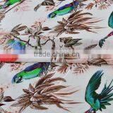 Parrot Bird Branch Leaf Printed Silk Linen Blend Fabric thumbnail-5