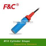 FKC1810 Series M18 Capacitive Proximity Sensor, With Red Tube Protected From Damage, 3-wire, NPN/PNP, 10mm Sensing Range.