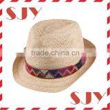 Solid Band Summer Cheap Straw Promotional Fedora Hat thumbnail-1