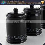 High Quality 3pcs Black Color Tea Coffee Sugar Storage Jars Canisters Ceramic thumbnail-2