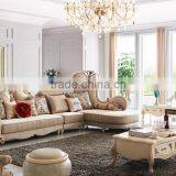 New Classic Living Room Furniture Solid Wood Vase Carving Fabric Corner Sofa Set thumbnail-1