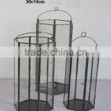 Antique Brass Finished Brass and Glass Votive Lantern Hexagon With Handle thumbnail-1