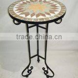 Wholesales Mosaic Furniture Garden Outdoor Metal Folding Table With Diameter 60cm thumbnail-1