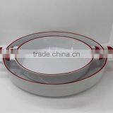 Oval Ceramic Baker Pan With Handles and Red Rim thumbnail-1