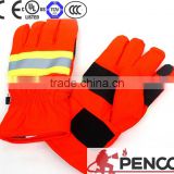 fire retardant red colorful safety workwear 3m reflective cowhide on palm fireman firefighter rings connecter elastic cuff glove