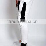 High Quality Premium Cotton Blend Black White Fashion Slim Fit Skinny Drop Crotch Joggers With Side Gold Zipper Custom Men Bulk thumbnail-2