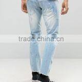 Mens High Waist Blue Light Stone Wash Ripped Super Skinny Jeans Pants thumbnail-2