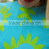 Girls Blue Linen Romper Green Flowers One-Piece Floral Shorts Cotton Playsuit thumbnail-4