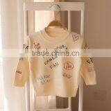 S32907W Kids Girls Pullover Sweater O-Neck Cute Words Embroidery High Quality Sweaters thumbnail-1