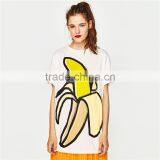 Round Neck and Short Sleeves Longline Banana Motif Pattern Blouse thumbnail-5