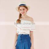 2017 Latest Fashion Design Lotus Leaf Sleeve Sexy Ladies Top Women Blouse for Wholesale thumbnail-2