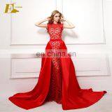 2017 Hot Sale Red Long Prom Dress Lace With Detachable Train