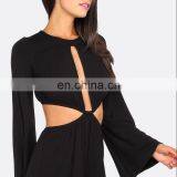 Sexy Cut Out Long Sleeve Crew Neck Short Jumpsuit Club Style Black Romper thumbnail-2