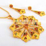Traditional Look With Chain & Gold Plated Pendant Set-Meenakari Pendant Set-One Gram Gold Plated Pendant Set- Wholesale Jewelry thumbnail-3