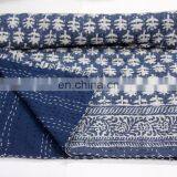 Village Women Made Kantha Bed Cover Indigo Dye Kantha Quilts Hand Quilted Throw thumbnail-3