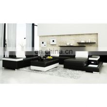 U shaped genuine leather sofa bed black white red orange color