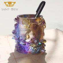 Colored Glaze Fancy Business Gift Auspicious Lions Animal Home Decor Pen Holder Desktop Display Rack Stand thumbnail-4