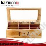 Solid Wood Tea Box With 9 Compartments,with Glass Window Quality Choice