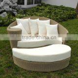 Round Rattan Lounge With Footstool thumbnail-2