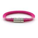 Red Pink Colorful Braided Simple Genuine Leather Bangle Bracelet With Stainless Steel or Golden Clasp thumbnail-3