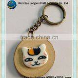 round wood keychain/little cat magnet key chain/personalised keyring