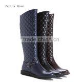 Elegant women knee high perfect stitching flat boots with gun buckle