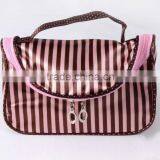 Pink Stripe Cosmetic Bag Pouch Storage Organizer Make Up Train Case Inner Bag thumbnail-1