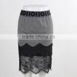 F5S43020 New Design Eyelash Lace Hem Skirt Women Fashion Fleece Midi Skirt thumbnail-1