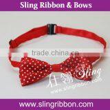 Whte Polka Dots Red Ribbon Bow Tie For Girls thumbnail-1