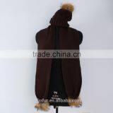 Popular Warm Crochet Scarf Real Fur Pom Pom Crochet Scarf With Hats thumbnail-4