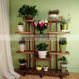 China Factory Wholesale Antique Wooden Plant Stand With Wheels thumbnail-4