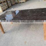Polished Marble Top Wood Dining Table thumbnail-1