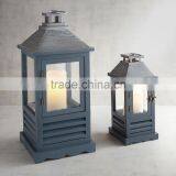 Decorative Indian Lantern | Blue Finish Wooden Lantern With Metal Top thumbnail-1