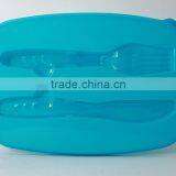 Microwave Safe Plastic 2 Compartments Lunch Box With Fork and Knife on Lid thumbnail-3