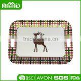 X'mas Deer Printed & Plaid Design 16" Large Plastic Trays With Handles thumbnail-1