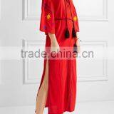 Boho Red Embroidered Cotton Long Balloon Sleeve Maxi Dress Hand Mexican Embroidered Dress Long Dress Chiffon New Style HSD5844 thumbnail-3