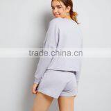Lilac Lace Up Lounge Sweatshirt Drop Shoulder Side Eyelet With Short Pants Cuffed Hem Soft Jesery Sweater thumbnail-3
